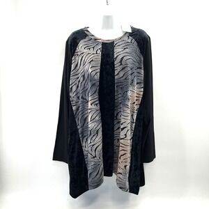 Logo Velvet Animal Sheer Black Top Mob Wife Boho XL Asymmetric Mixed Media NYE